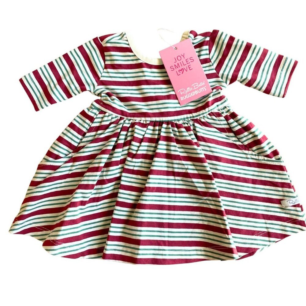 NEW Ruffle Butts Peppermint Stripe Twirl Christmas Holiday Dress - Sz 3-6 Months